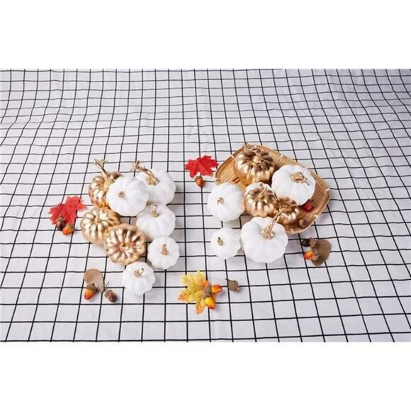 16 Pcs Assorted Artificial Pumpkins White & Gold Plating Pumpkins for Occasions - Picture 5 of 7